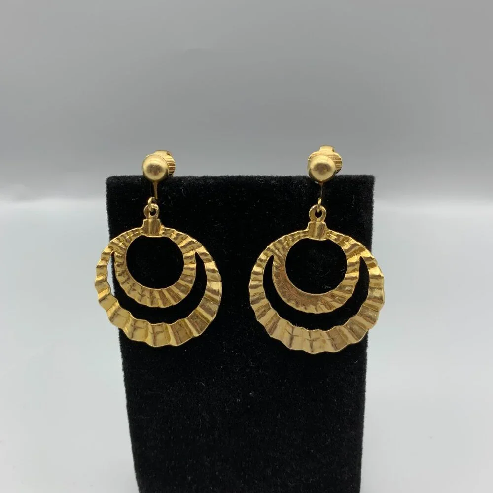 Gold-tone 1 1/4" Double Hoop Earrings with Clip Closure - Picture 1 of 7